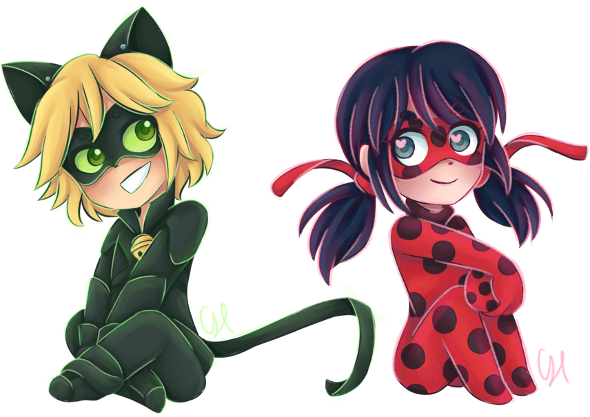 Drawing Ladybug Chat Noir Clip Free Stock - Miraculous Ladybug And Cat Noir Fanart (894x894), Png Download