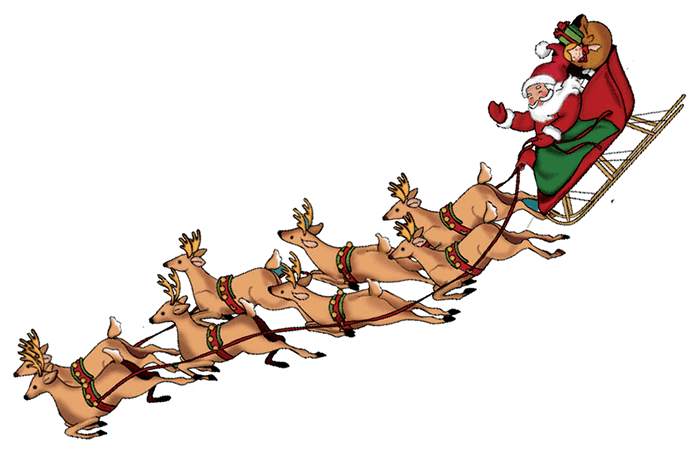 Santa Claus Sleigh Flying Png - Santa Claus With Sleigh Png (700x453), Png Download