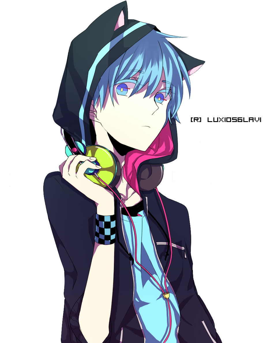 Anime Boy With Cat Hood And Headphones - Anime Boy With Head Phones (999x1201), Png Download