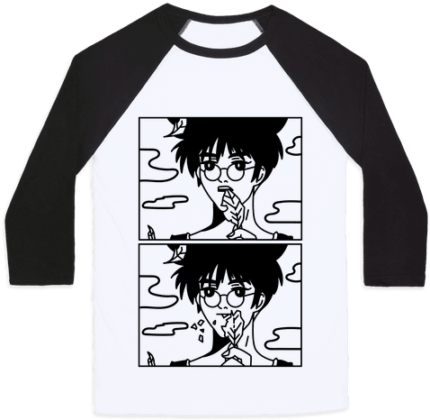 Anime Guy Eating A Leaf Baseball Tee - Heathers F Me Gently With A Chainsaw Shirt (484x484), Png Download