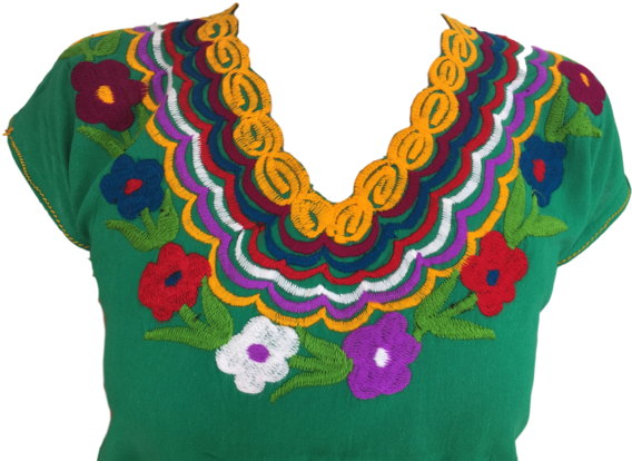 Green Mexican Blouse With Flowers - Casa Fiesta Designs Floral Mexican Blouse - Embroidered (600x450), Png Download