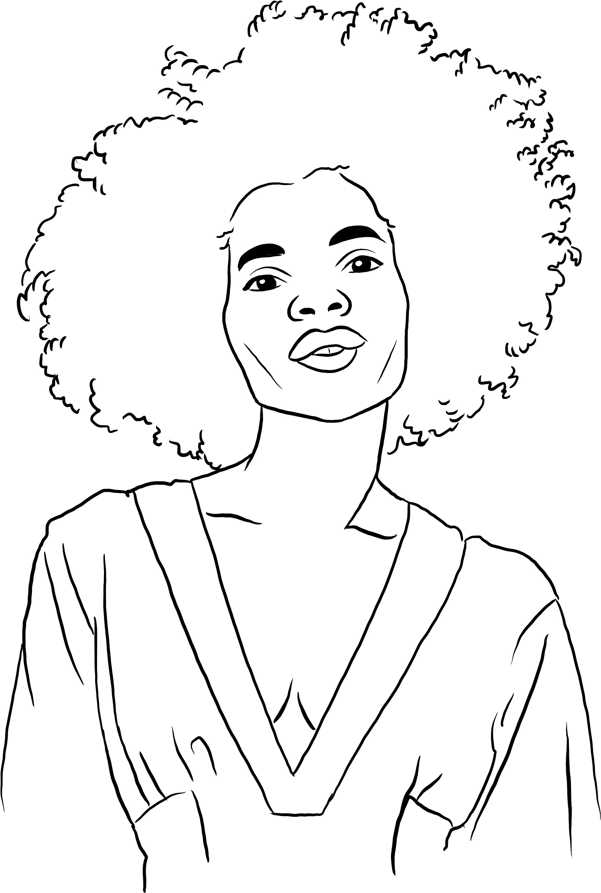 Illustration Of A Woman With Curly Hair - Line Art (2480x3508), Png Download