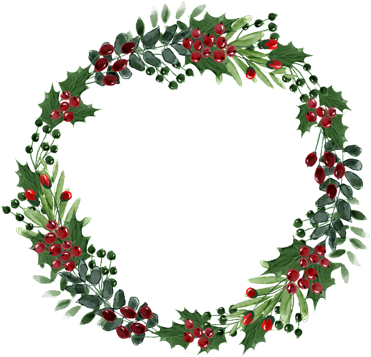 Hand Painted Red Flower Green Leaf Wreath Png Transparent - Wreath (1024x1024), Png Download
