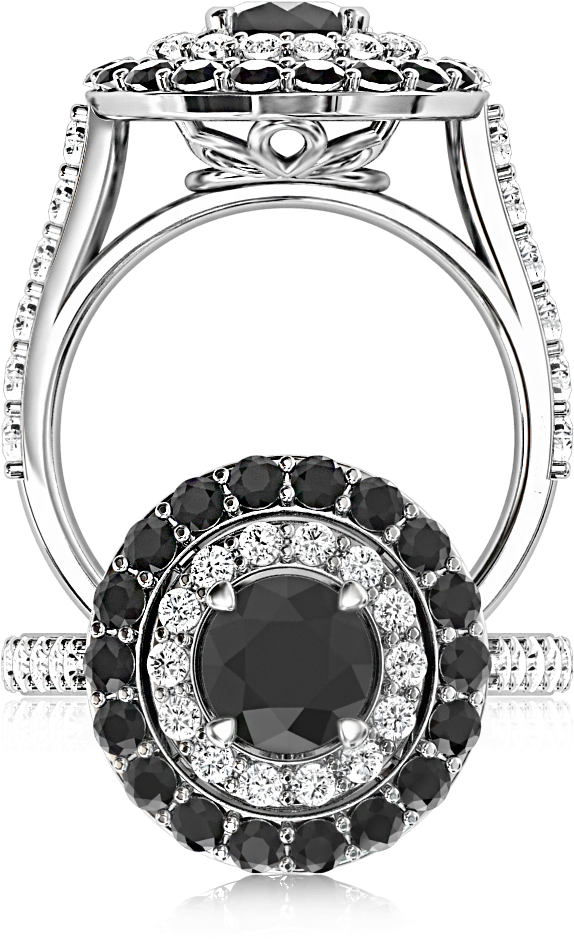The Browns Black Diamond Double Halo - Browns Diamond Halo Ring (1024x1024), Png Download