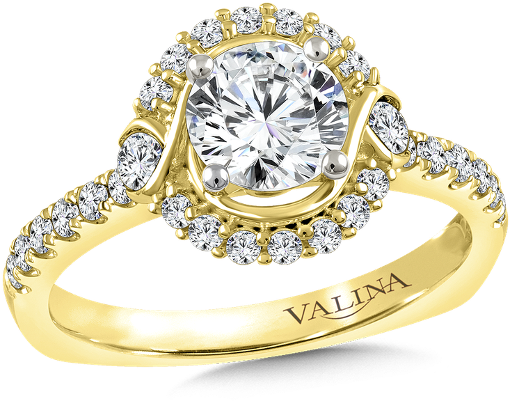 Valina Halo Engagement Ring Mounting In 14k Yellow - 14k Gold White Rhodium, Fancy Estate Cocktail Ring (800x800), Png Download