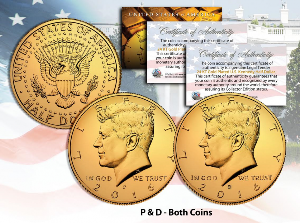 24k Gold Plated 2016 Jfk Kennedy Half Dollar Us 2-coin - Atto Digital Mini Spy Listening Voice Recorder (600x600), Png Download