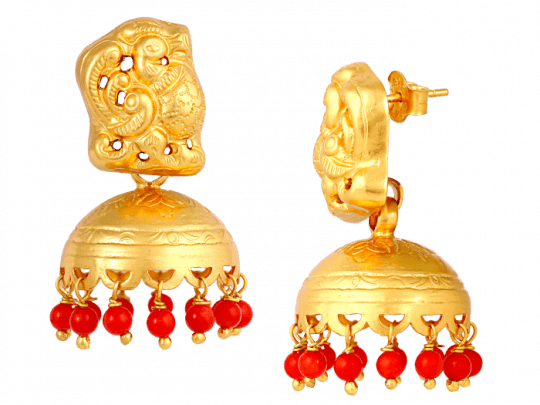 Gold Plated Jhumka Silver Earrings - Earring (540x405), Png Download
