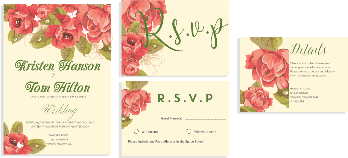 Hand Painted Flowers Invitation Set - Garden Roses (1290x694), Png Download