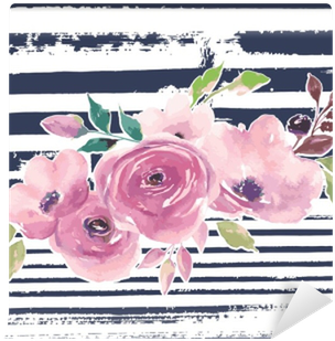 Painted Flowers On Striped Background Wall Mural • - Flower (400x400), Png Download