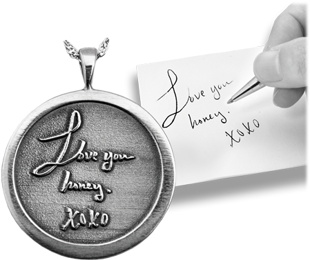 Handwriting Jewelry Pendant Made From Actual Handwriting - Gold (457x400), Png Download
