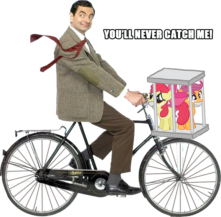 Apple Bloom, Bicycle, Cage, Gag, Image Macro, Kidnapped, - Mr Bean On A Bike (750x738), Png Download