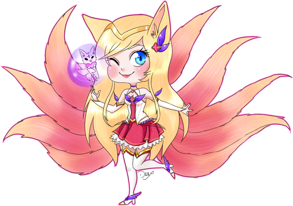 Chibi Star Guardian Ahri - League Of Legends Chibi Star Guardian (1024x725), Png Download