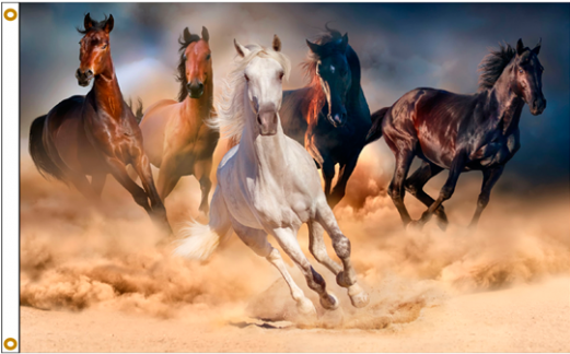 Running Horses Flag - Running Horses (520x416), Png Download