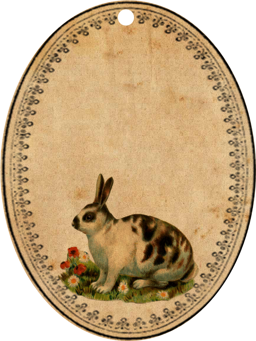 Bunnyoval3 - Whimsybags Vintage Spotted Bunny Rabbit Natural Or (900x1200), Png Download
