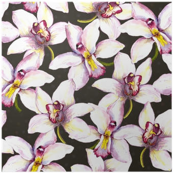Seamless Floral Background With White Orchid Flower - Drawing (400x400), Png Download