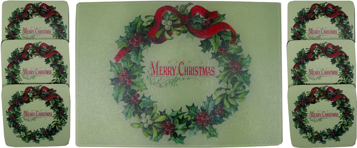 Merry Christmas Wreath Cheese Tray/cutting Board & - Holly Christmas Wreath Ornament (round) (1200x800), Png Download