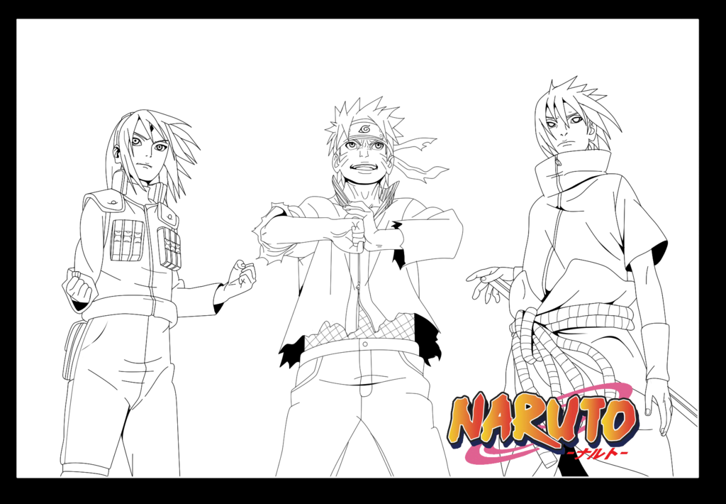 Team 7 Team 7, Naruto - Naruto Team 7 Lineart (1024x710), Png Download