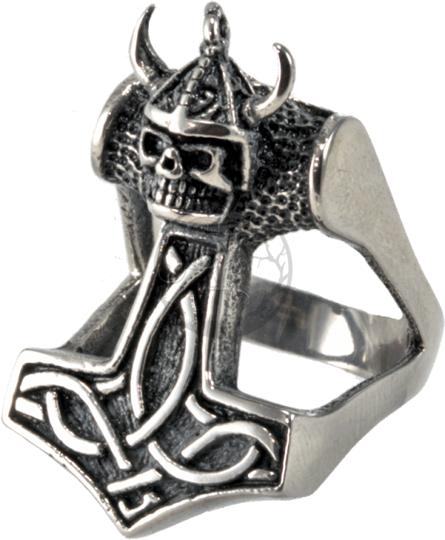 Thors Hammer Skull Viking Mjölnir 316l Stainless Steel - Stainless Steel Mythical Thor's Hammer Men Biker Ring (800x800), Png Download