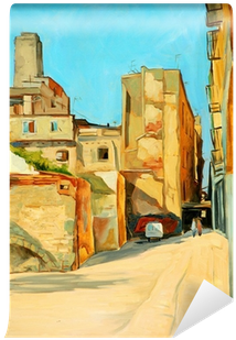 Old Court Yard In Barcelona, Illustration, Painting - Painting (400x400), Png Download