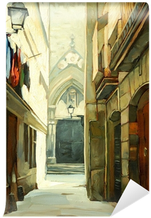 Street In Gothic Quarter Of Barcelona, Illustration, - Gothic Quarter, Barcelona (400x400), Png Download
