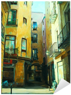Ancient Gothic Quarter Of Barcelona, Painting, Illustration - Art Print: Zahranichny's Court Yard In Gothic Quarter (400x400), Png Download