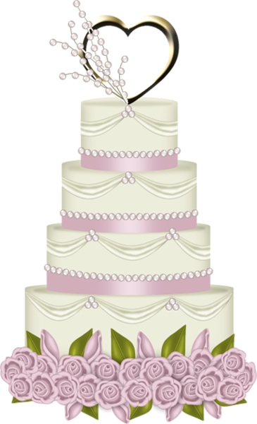 Pink Wedding Cake With Heart Png Clipart - Wedding Cake Clipart Png (365x600), Png Download