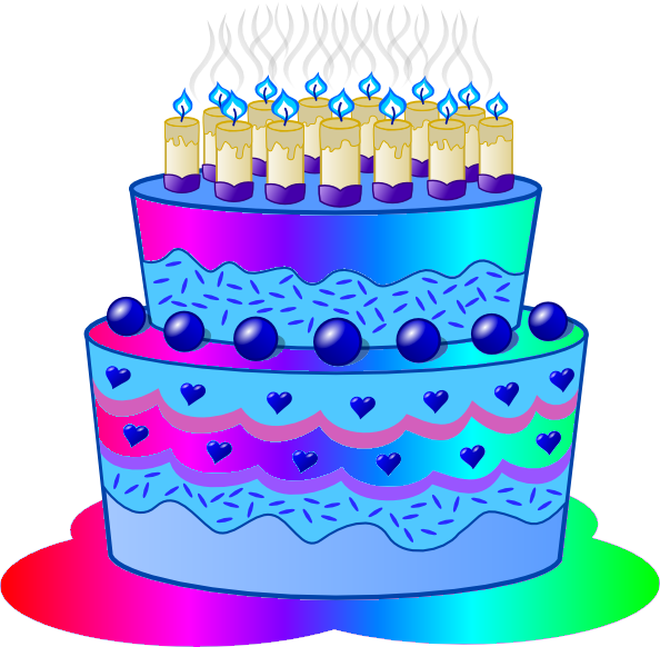Cake Clipart Transparent Background - Blue Birthday Cake Clip Art (594x582), Png Download