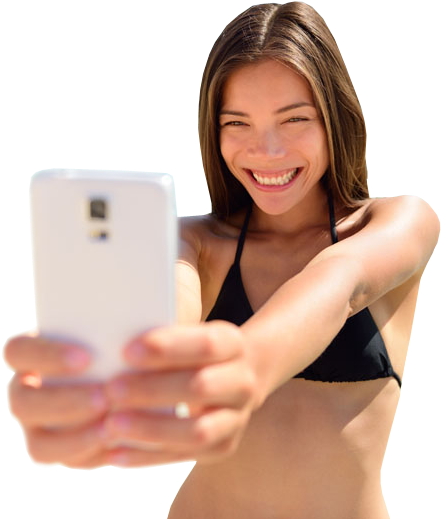 Young Girl In Bikini Taking Selfie Photo - Girl Taking Selfie Png (460x520), Png Download