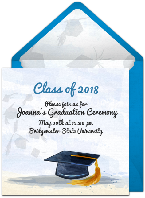 Watercolor Graduation Cap Online Invitation - Boat (650x650), Png Download