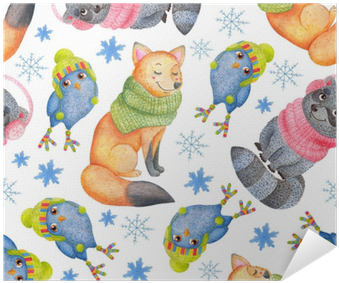Watercolor Seamless Pattern With Cute Smiling Winter - Watercolor Painting (400x400), Png Download