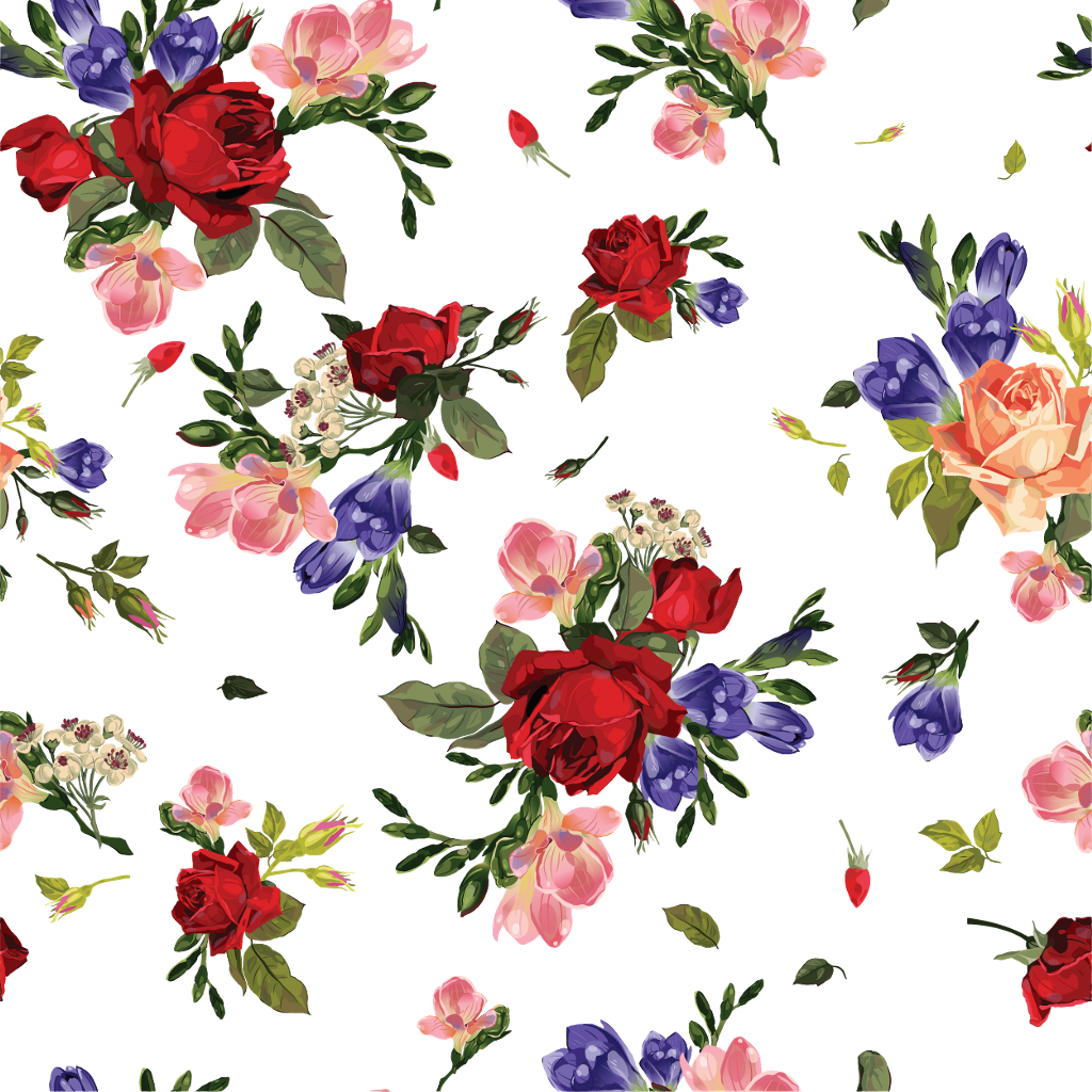 Floral Flowers Flower Backgrounds Background Roses - Floral Background Red Blue (1024x1024), Png Download