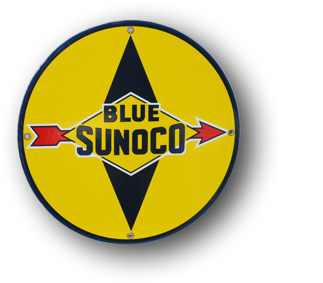 Blue Sunoco Porcelain - 14" Vintage Blue Sunoco Sign (1921x1080), Png Download