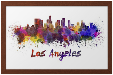 Los Angeles Skyline In Watercolor Framed Poster • Pixers® - Los Angeles Skyline Watercolor (400x400), Png Download