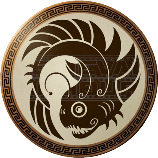 Round Greek Lantern Fish Wooden Shield - Ender's Game Salamander Army Green Patch (550x550), Png Download