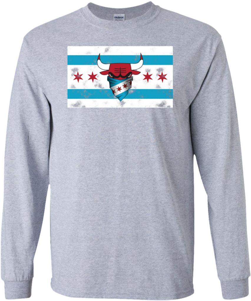 Bull Logo In Chi Flag Long Sleeve T-shirt - Shirt (1024x1024), Png Download