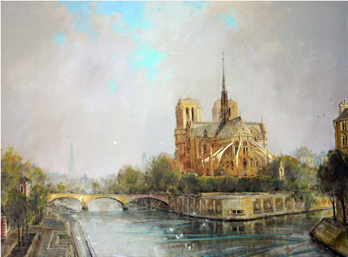 Notre Dame, Paris - Painting (640x360), Png Download