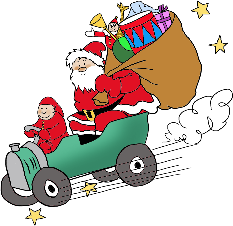 Funny And Free Claus Bringing Presents By - Santa Claus In A Car Png (945x973), Png Download