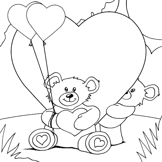Drawn Teddy Bear Heart Outline - Valentine Pictures To Colour (551x551), Png Download