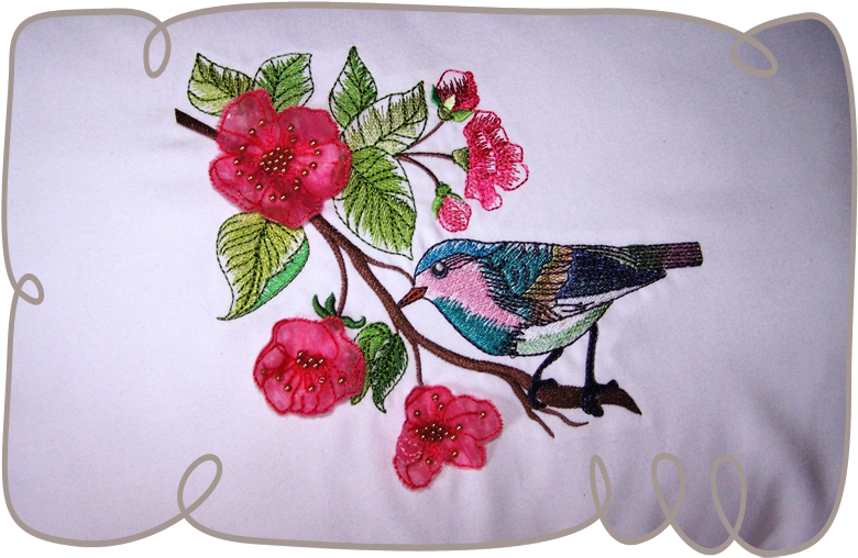 Watercolor Bird With 3d Blossoms - Pintura Textil De Aves (800x800), Png Download