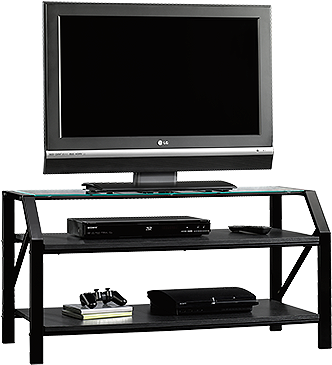 Steel Frame Casual Tv Stand In Black - Sauder Beginnings Panel Tv Stand, Black (400x400), Png Download