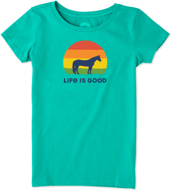 Girls Sunny Horse Girl Crusher Tee - Life Is Good Girls' Crusher Tee (570x634), Png Download