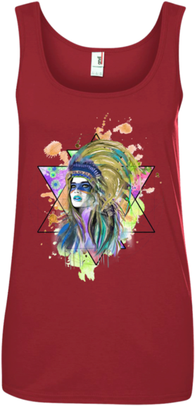 Watercolor Headdress Ladies' Tank Top - Ladies' 100% Ringspun Cotton Tank Top (580x580), Png Download