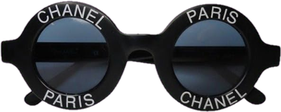 Vintage Chanel Paris Logo Sunglasses Black Round Rare (720x296), Png Download