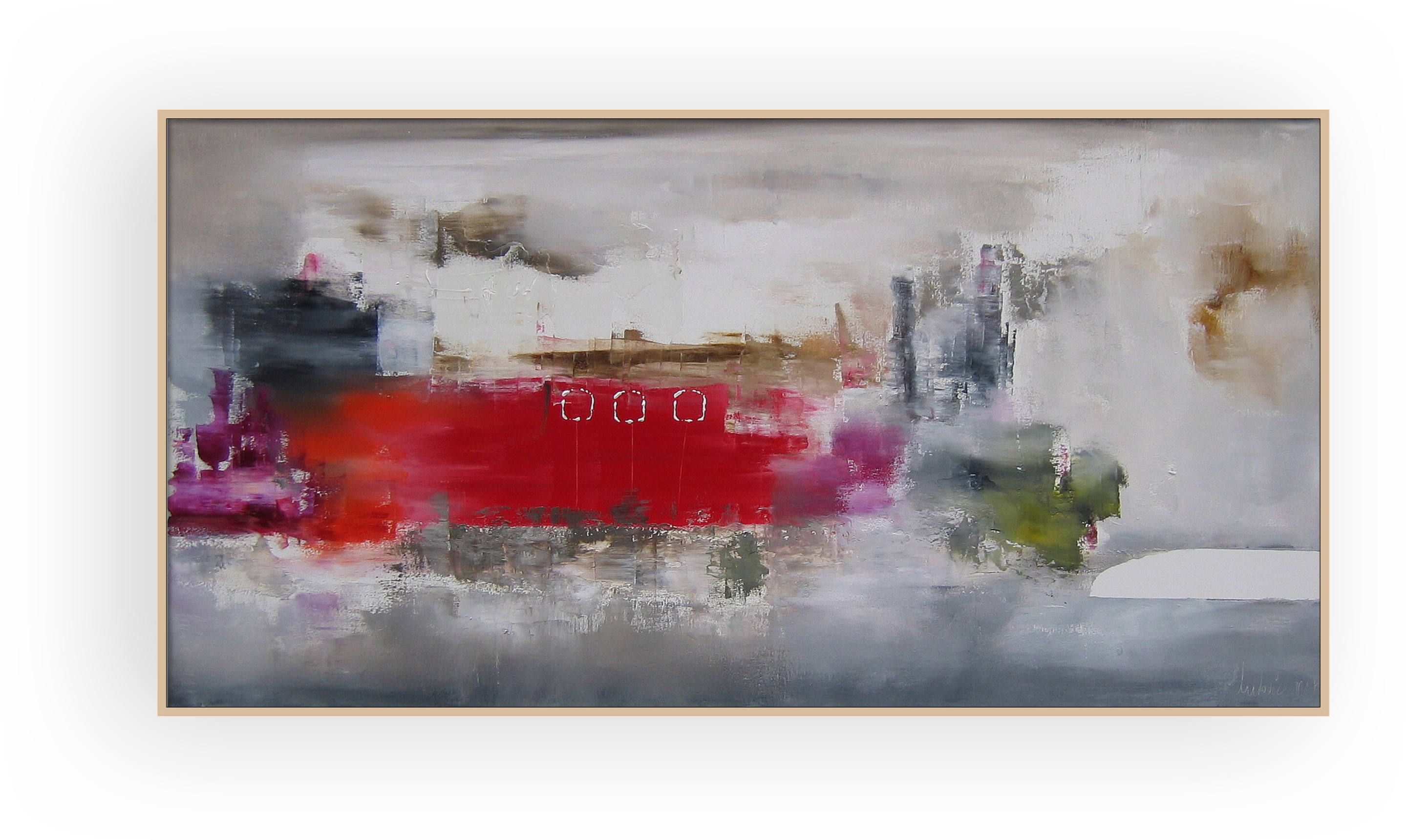 Abstract Lanscape Grey Red Painting Fine Art Oils On - Painting (2878x1722), Png Download