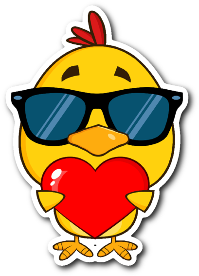 Cute Yellow Chick With Sunglasses And Heart 3" X 4" - Cartoon Chicken In Love (600x600), Png Download