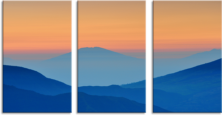 Mountain Silhouette Peach 3 Panel Canvas Wall Art - Canvas (800x601), Png Download