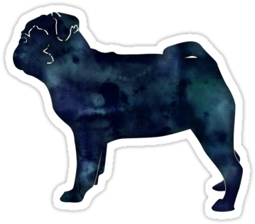 Pug Toy Breed Dog Black Watercolor Silhouette By Tripoddogdesign - Watercolor Painting (375x360), Png Download