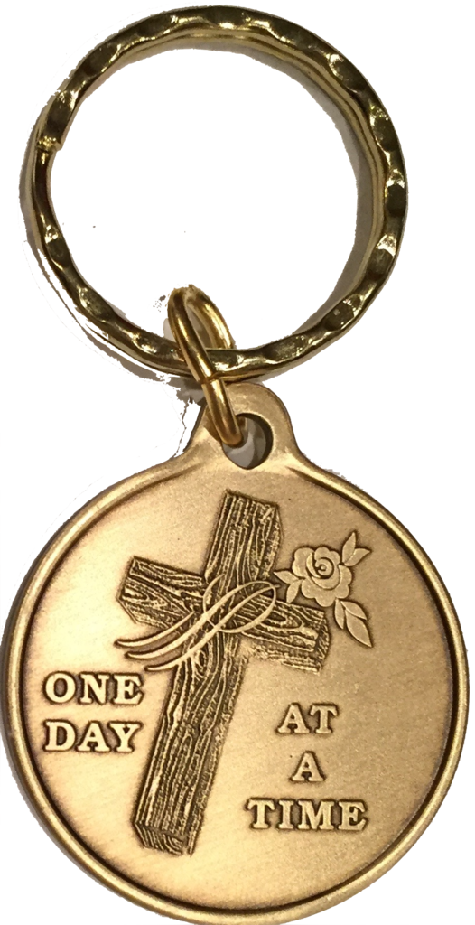Wood Cross With Rose One Day At A Time Keychain Aa - Wood Cross Rose One Day At A Time Bronze Serenity Prayer (526x1024), Png Download