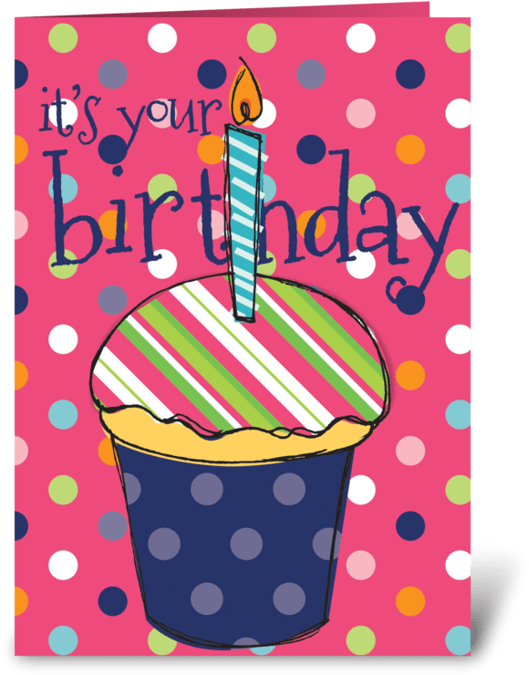 Pink Birthday Cupcake Greeting Card (700x792), Png Download
