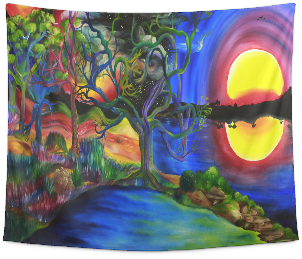 Colorful Psychedelic Rainbow Lake Art Tapestry (1024x1024), Png Download